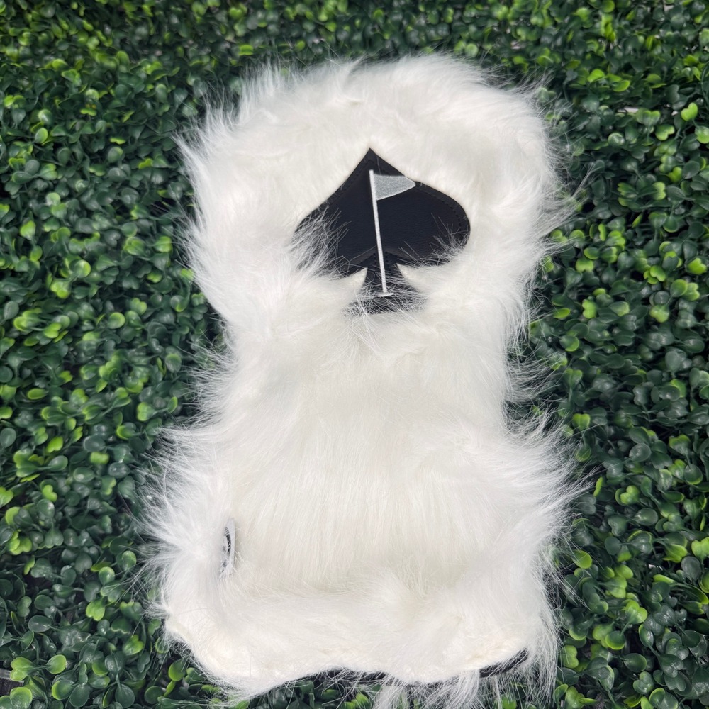 Pins & Aces Golf Co White Faux Fur Yeti Driver Head Cover Spade Logo